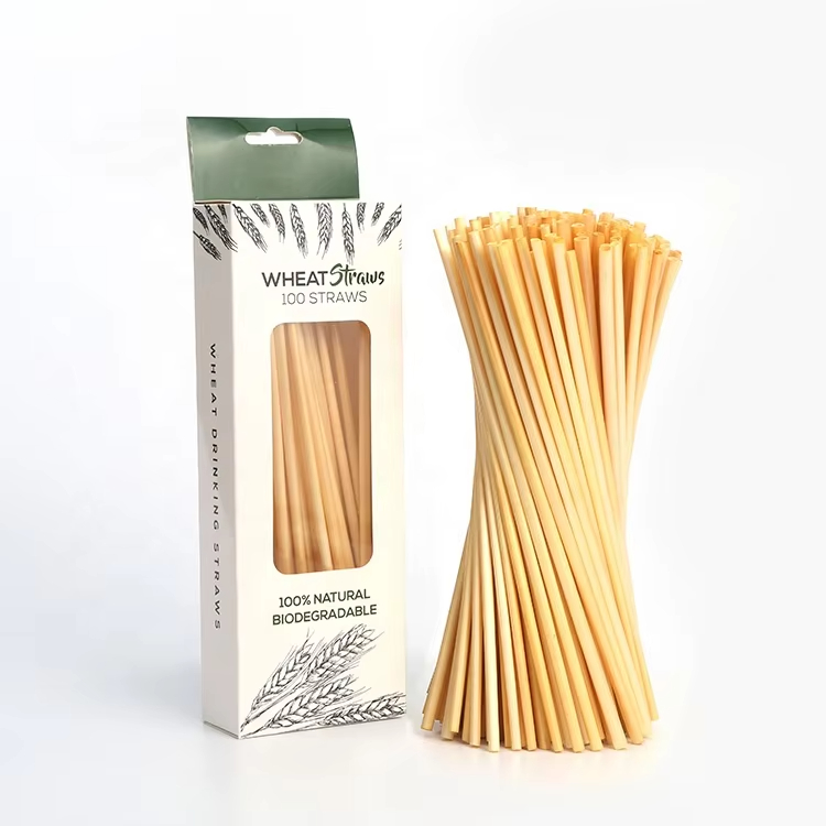New eco friendly biodegradable wheat grass fiber drink tube straw custom individually wrapped disposable wheat straws