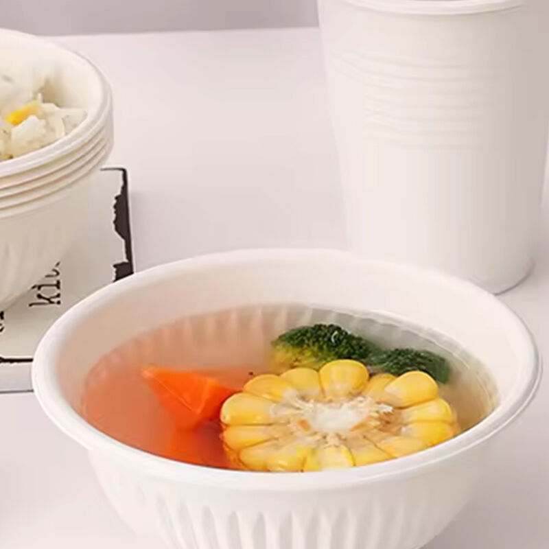 Environmentally Friendly 200ml Striped Salad Bowl Cornstarch Round Takeaway Food Packaging Rice Soup Noodles Dip Bowl