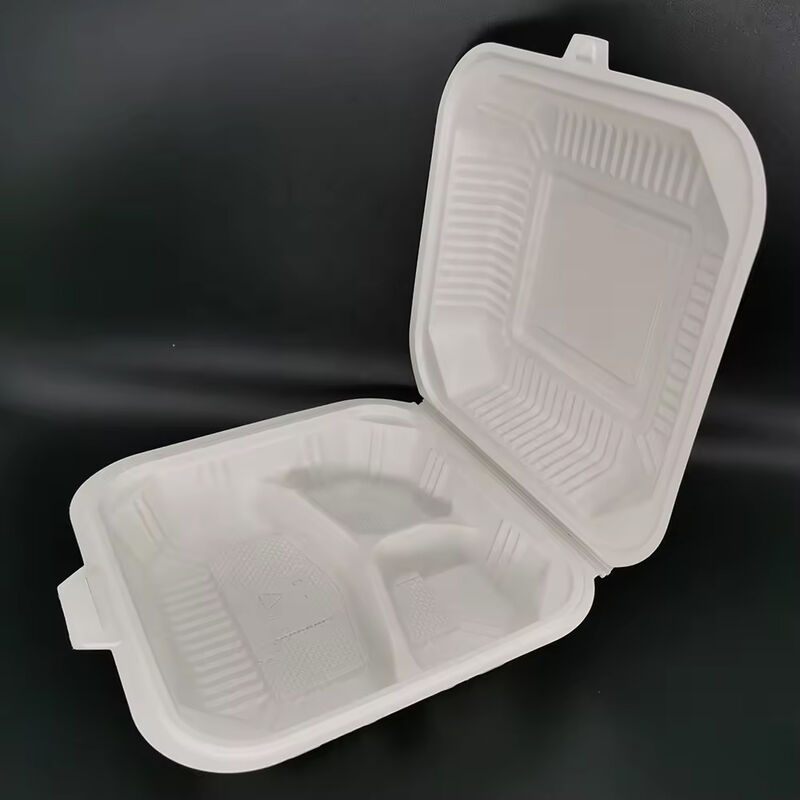 Widely Used 3 Compartment Lunch Take Away Food Container Cornstarch Clamshell
