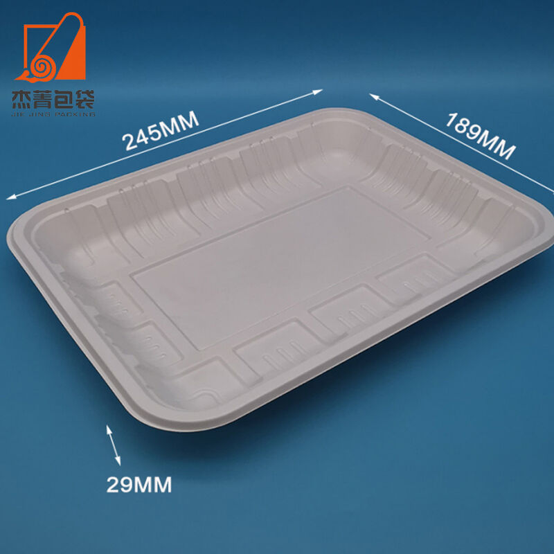Custom Supermarket Disposable Sealable Rectangular Corn Starch Takeaway Fresh Food Packing Trays Plate Biodegradable Meat Tray