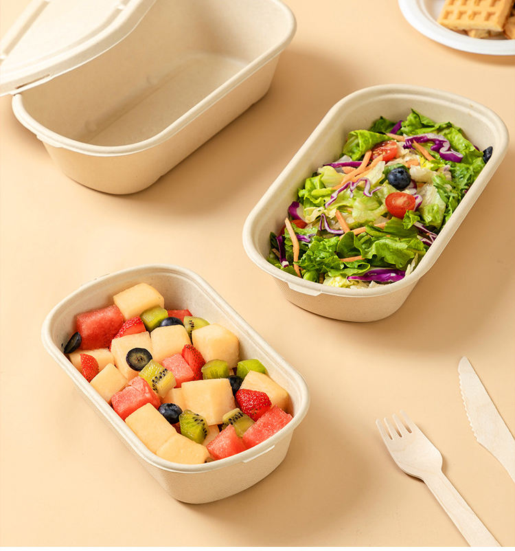 1000ml 33OZ Bagasse Salad Bowl Sugarcane Food Container with Lid