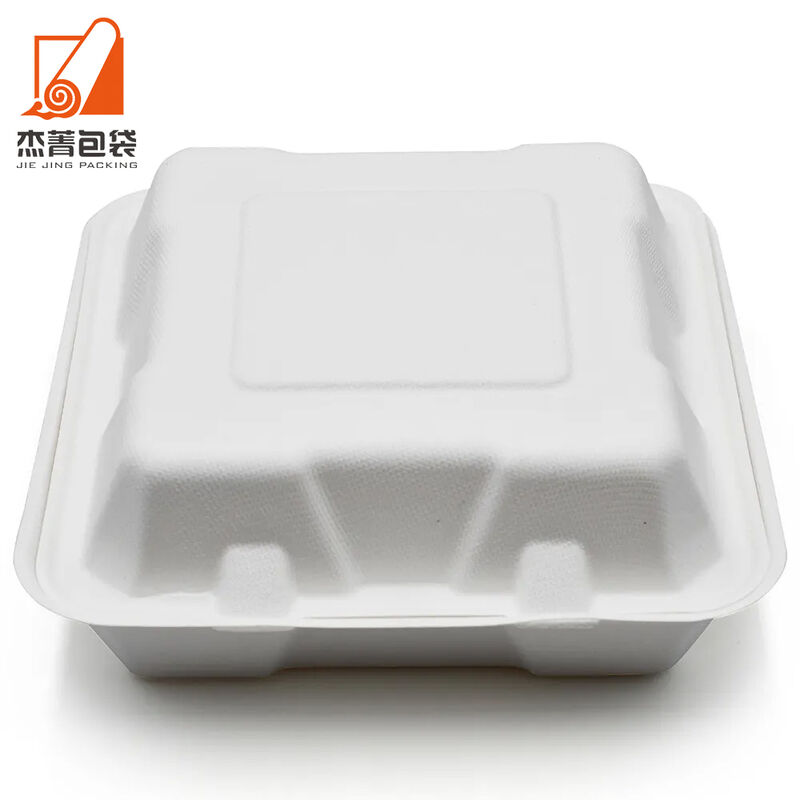Biodegradable bagasse pulp takeout lucn box 8 inch 3 compartment sugarcane food container