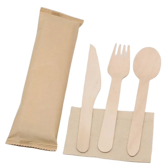 Wholesale Custom Packaging Disposable Bamboo Wooden Plastic Cutlery Sets for Restaurant