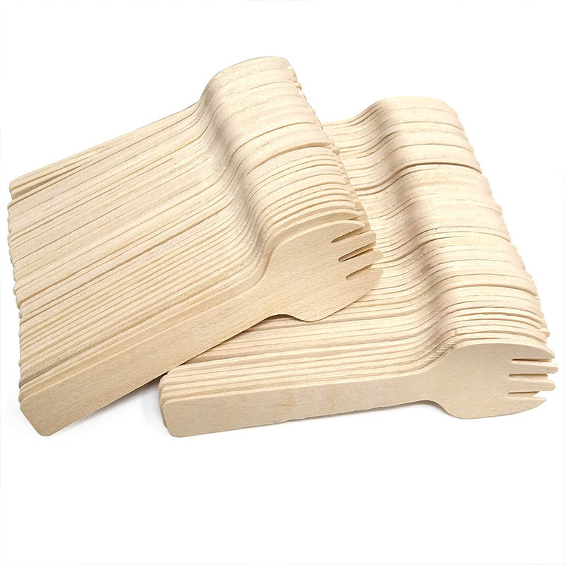 100% Compostable Birch Wood Mini Wooden Spork 4 Inch Bulk Disposable Fork Spoon 2 In 1 Utensil For Picnic