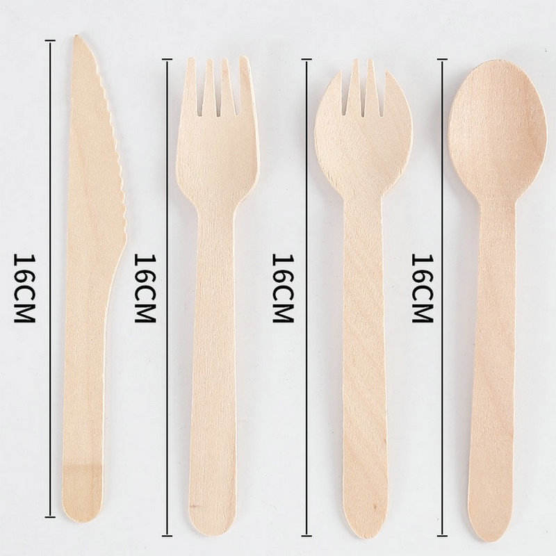 Eco-Friendly Biodegradable Disposable Birch Wooden Cutlery Set-Spoon Fork Knife with Individual Packaging