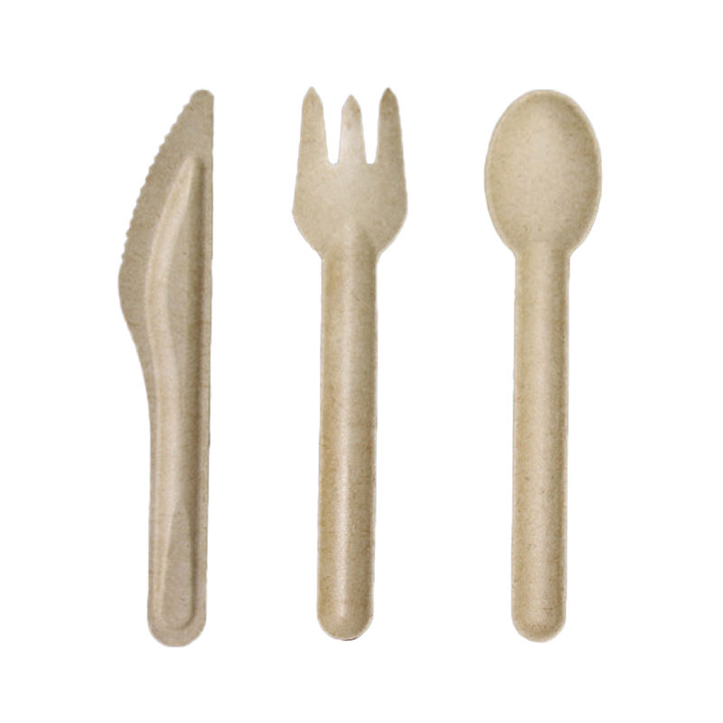 Eco friendly disposable sugarcane bagasse cutlery set biodegradable paper bagasse dinner knife fork spoon cutlery tableware