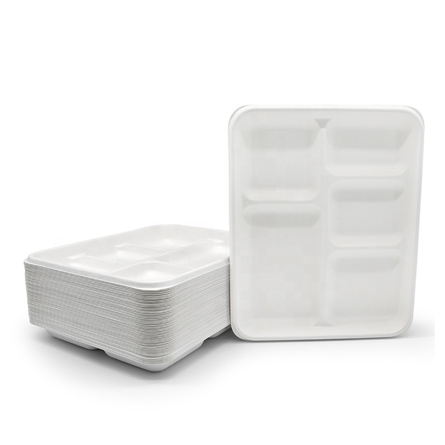Biologisch abbaubares Zuckerrohr Bagasse Einweg-Krankenhaus schule 5-Fach-Lunch-Tablett