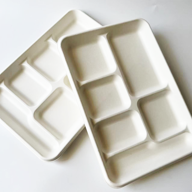 Bagasse 6 Compartmnet Tray Einweg-Serviert abletts mit mehreren Lebensmitteln