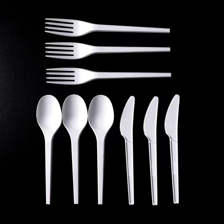 Großhandel Custom Eco Einweg PLA Besteck Set Party Hochzeit Picknick Restaurant Einweg Kunststoff Geschirr Gabel Löffel Messer