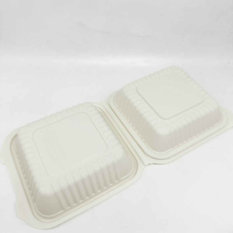 Einweg biologisch abbaubare umweltfreundliche Clamshell-box aus Maisstärke Lebensmittel Presse-Stil 8 × 5 Zoll Lunch-Lebensmittelbehälter