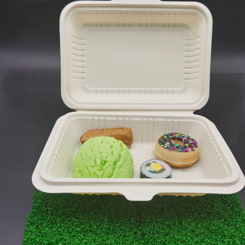 Kompost ierbare mikrowellen geeignete Maisstärke in Lebensmittel qualität 8 Zoll 3-fach Lunch Clam shell Box zum Mitnehmen