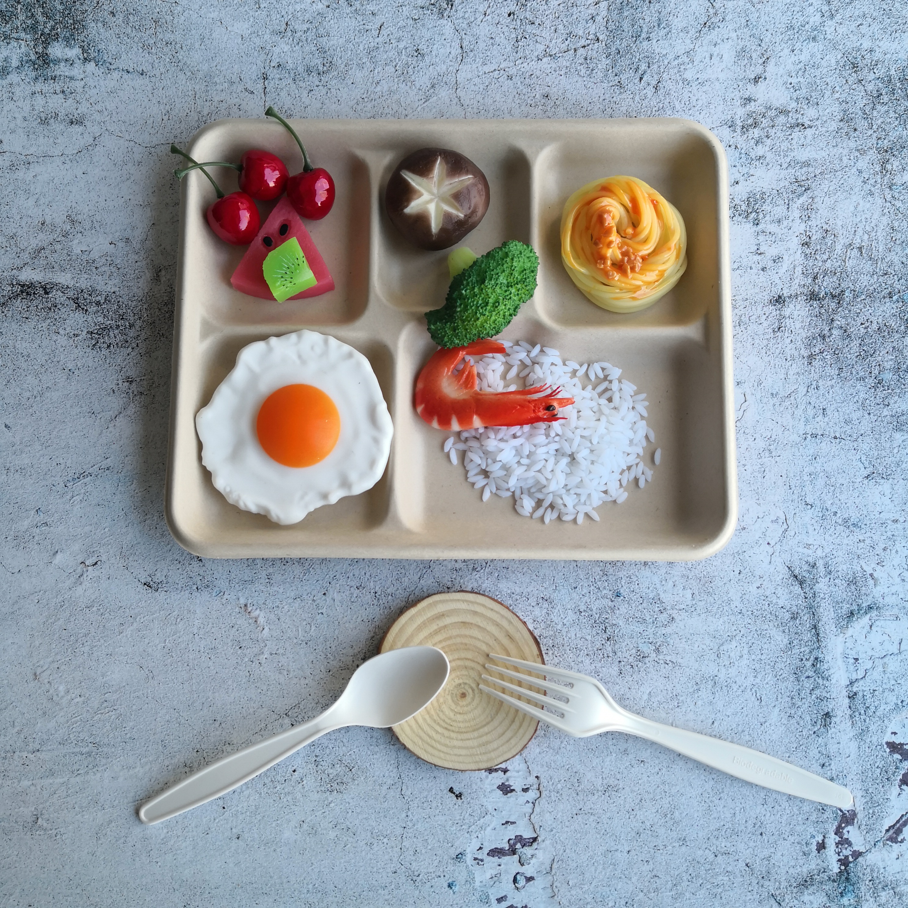 Manufacturer's Disposable 5-Compartment Sugarcane Bagasse Food Tray Well Made for Parties and Camping Safe for Refrigeration