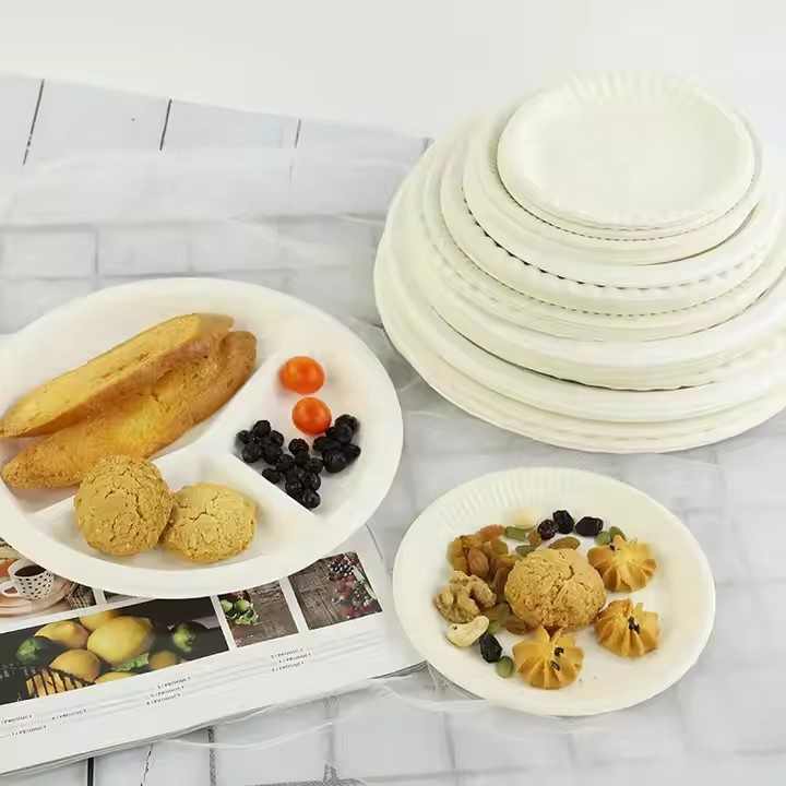 Corn Starch 8 Inch Disposable Party Plate Cornstarch Lunch Plate Cornstarch 3 Partitioned Plate Lid