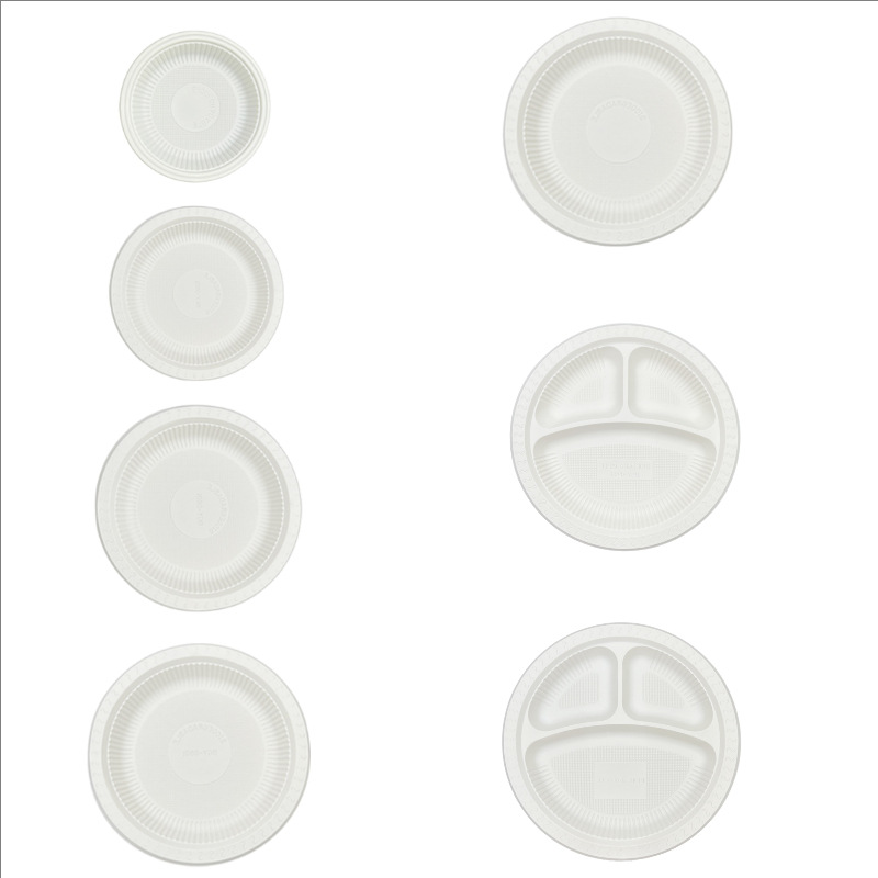 Disposable Eco Sectional Round Party Divider Super Rigid Cornstarch Bagasse Compartment Dinner Biodegradable Plates