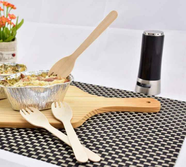Biodegradable Disposable Birch Wood Spork Tableware 6.3 inch Natural Utensils including Fork Knife for Party Food
