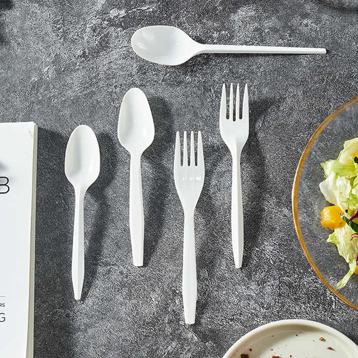 Disposable Restaurant Individually Wrapped White Plastic Utensils Plastic Spoon and Fork