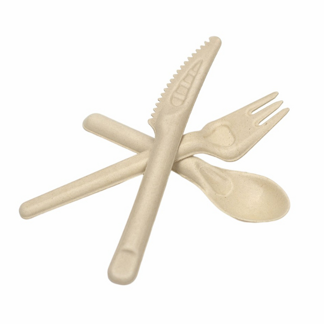 Wholesale Compostable Biodegradable Disposable Bagasse Sugarcane Pulp Cutlery Knife Fork Spoon