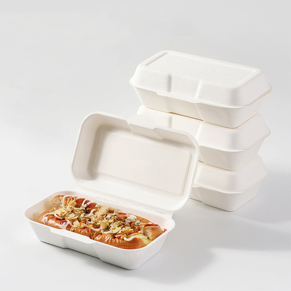 New Disposable Bagasse Folding Box Hot Dog Box Design Sense Degradable Eco-friendly Safe 100% Compostable Fast Food Packaging