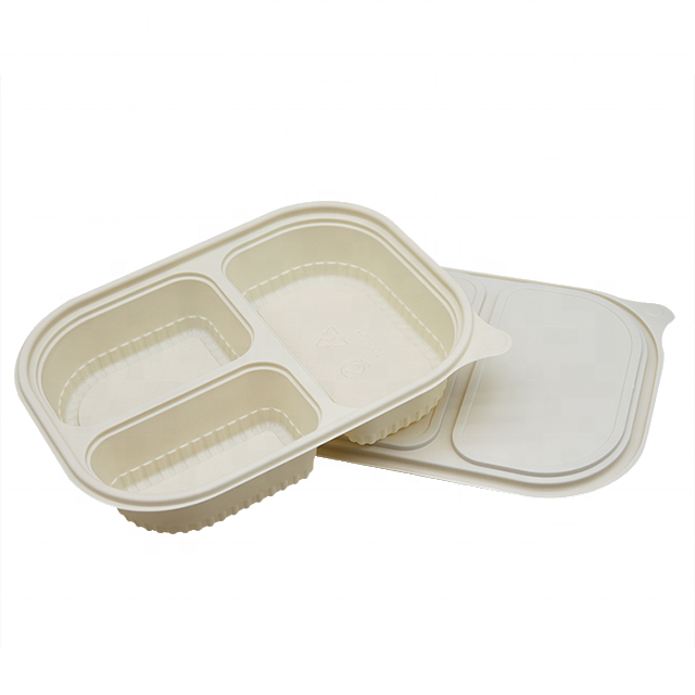 Biodegradable Cornstarch Meal BoxTakeout Food Box Three Compartment Box