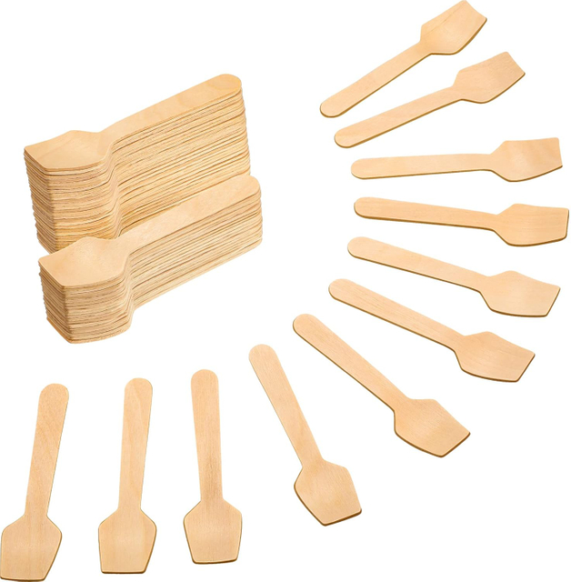 Disposable Square Spoon Tasting Wood Pointed Spoon Ice Cream Spoon