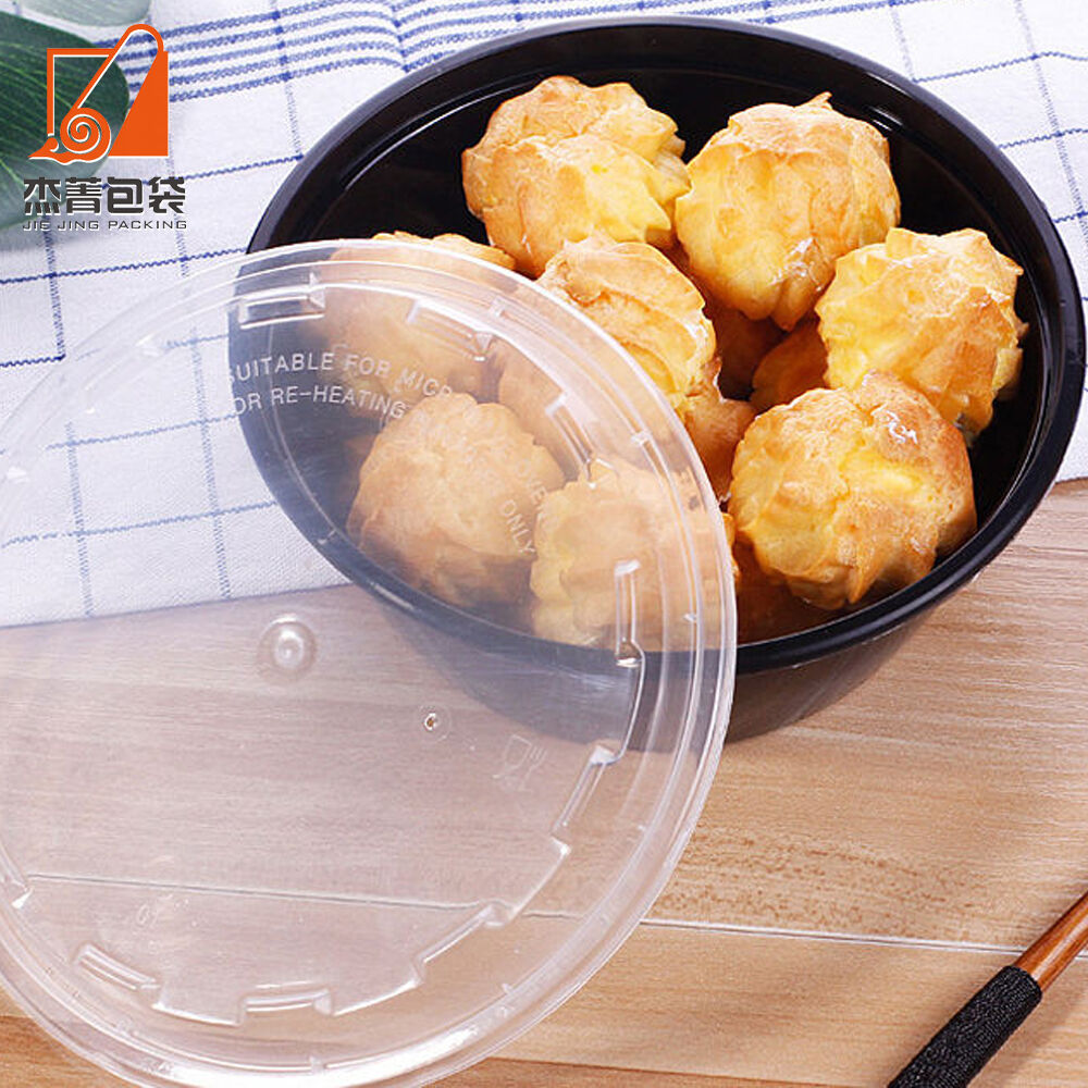 1100ml Plastic Black PP Round Box With Lid Stackable