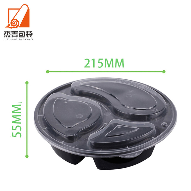 Food Grade 3 Compartment Freezer and Microwave Safe Injection Storage Bento Box Takeout Packaging Round Basin Tableware with Lid
