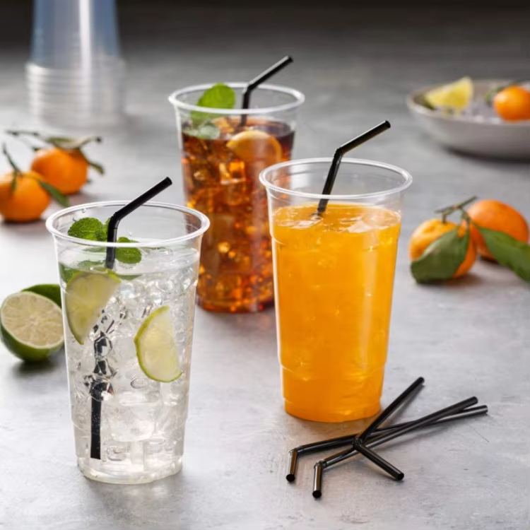 PP Flexible Straw Disposable Plastic Bending Straws Black 6mm