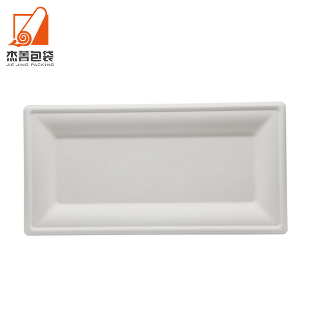 Biodegradable and compostable disposable and environmentally friendly sugarcane bagasse meal tray, rectangular takeout, dine in