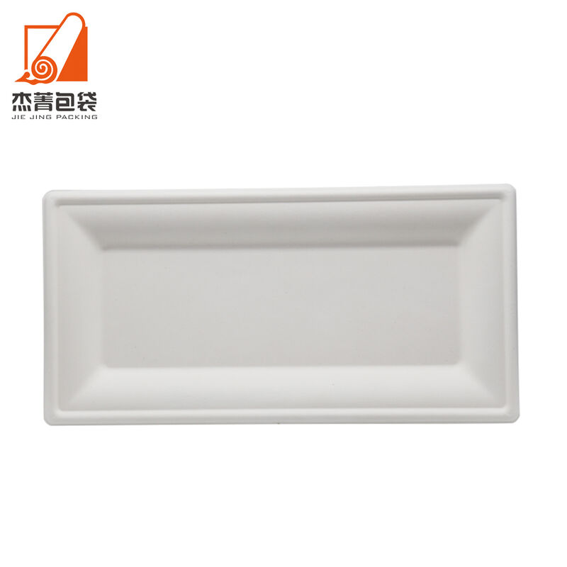 Biodegradable and compostable disposable and environmentally friendly sugarcane bagasse meal tray, rectangular takeout, dine in