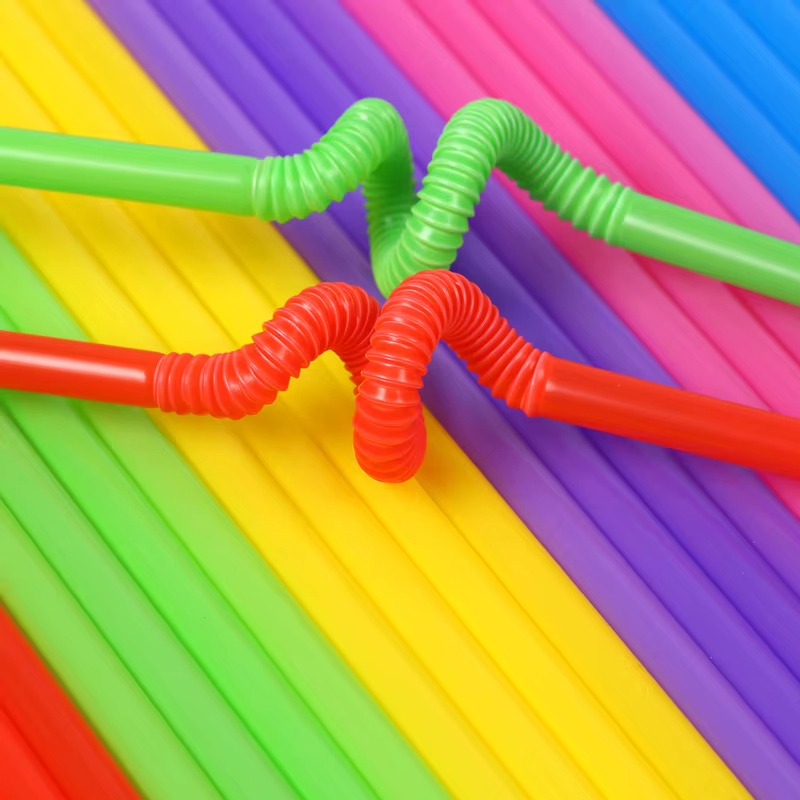6*260mm Flexible Disposable Plastic Drinking Straws Extra Long Disposable Bendy Party Fancy Straws Assorted Colors