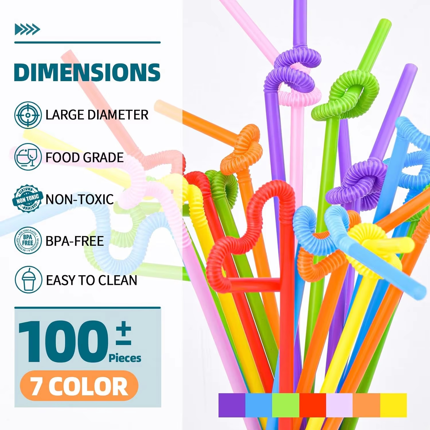Flexible Plastic Straws, Colorful Disposable Bendy Party Fancy Straws13inch Extra Long Straws Party Decorations