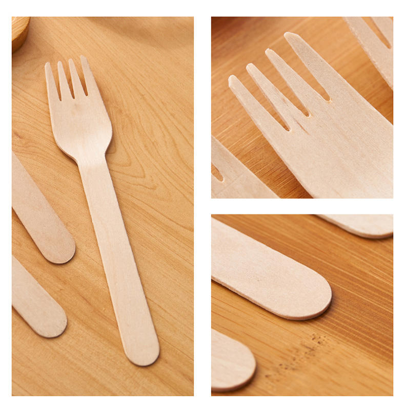 Natural Birch Wood Fancy Wooden Disposable Cutlery Spoon Fork Knife Set