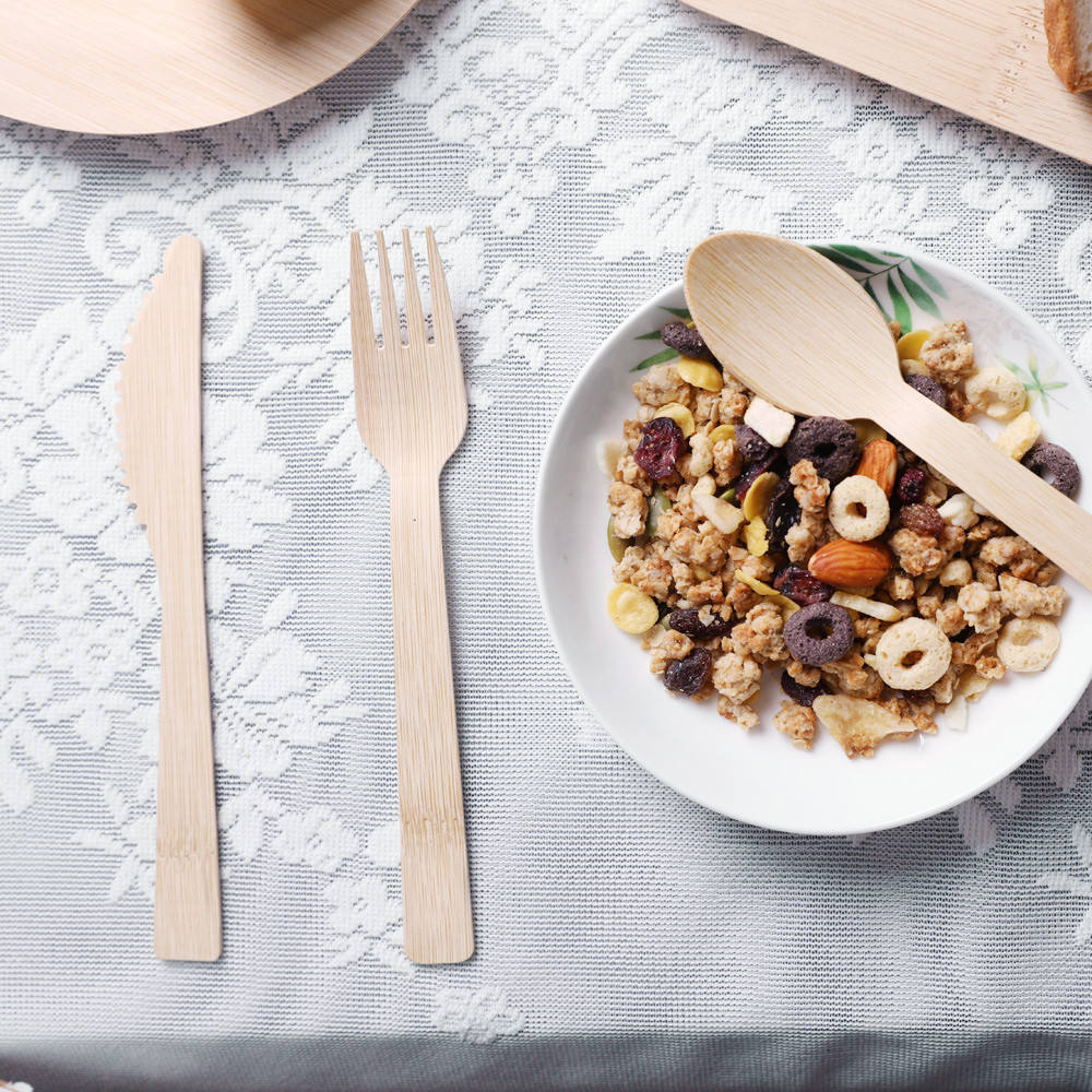 Disposable Bamboo Picnic Utensil Set Bamboo cutlery set Camping Party Supplies Wooden Utensils