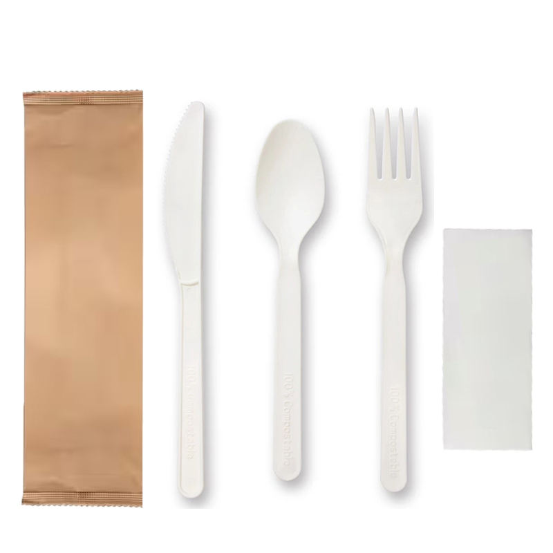 Compostable Disposable Cornstarch Spoon Fork Knife Custom Wrapped Biodegradable CPLA Cutlery