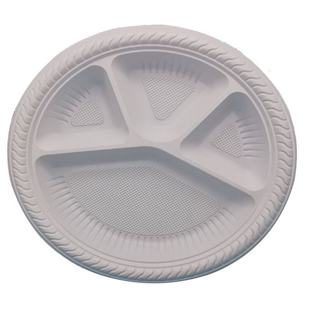 Custom 11 Inch 4 Compartment Big Round Eco Friendly Food Safety Corn Starch Tableware Reusable Disposable Food Plate
