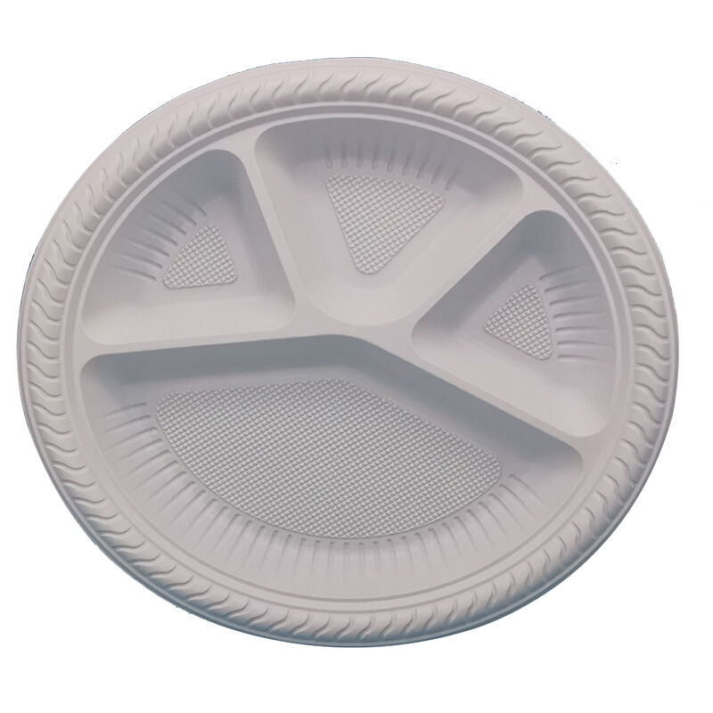 Custom 11 Inch 4 Compartment Big Round Eco Friendly Food Safety Corn Starch Tableware Reusable Disposable Food Plate