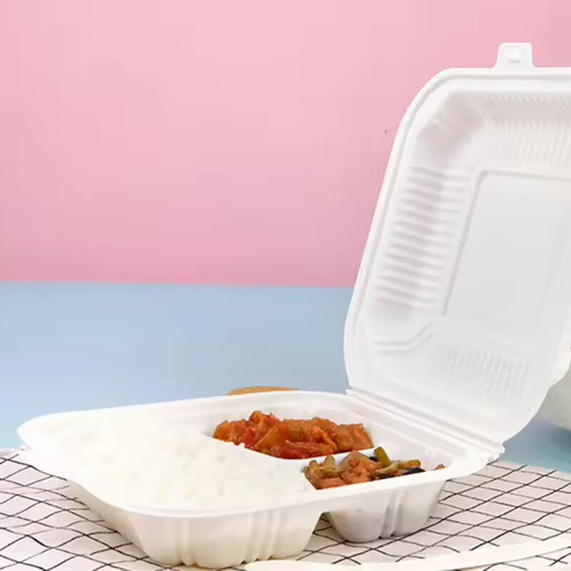 Widely Used 3 Compartment Lunch Take Away Food Container Cornstarch Clamshell