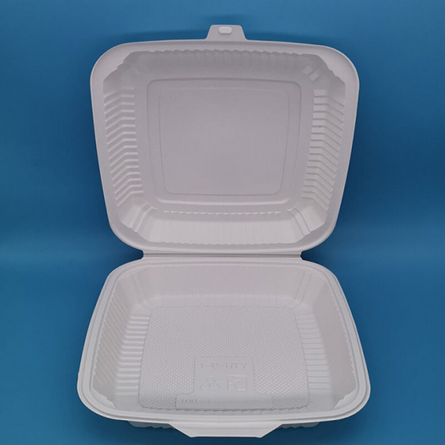 Disposable Barbecue Picnic Food Takeaway Packing Box Biodegradable Corn Starch Food Container 9 Inch Hinged Clam Shell Food Box