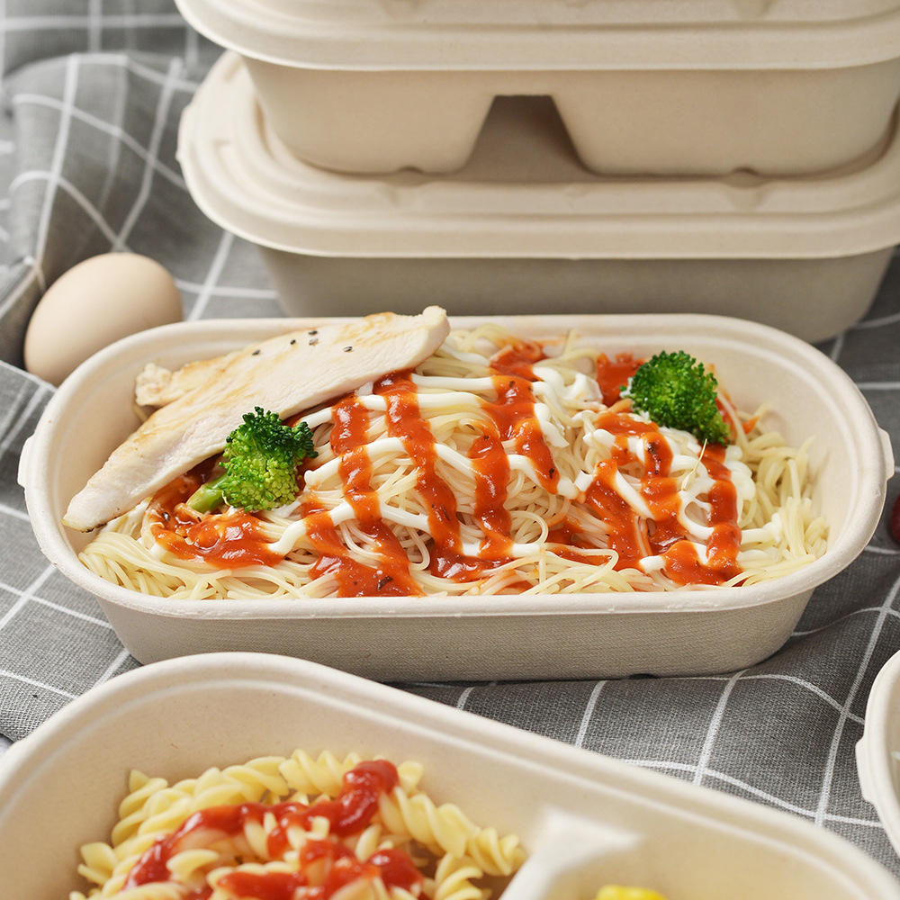 1000ml 33OZ Bagasse Salad Bowl Sugarcane Food Container with Lid