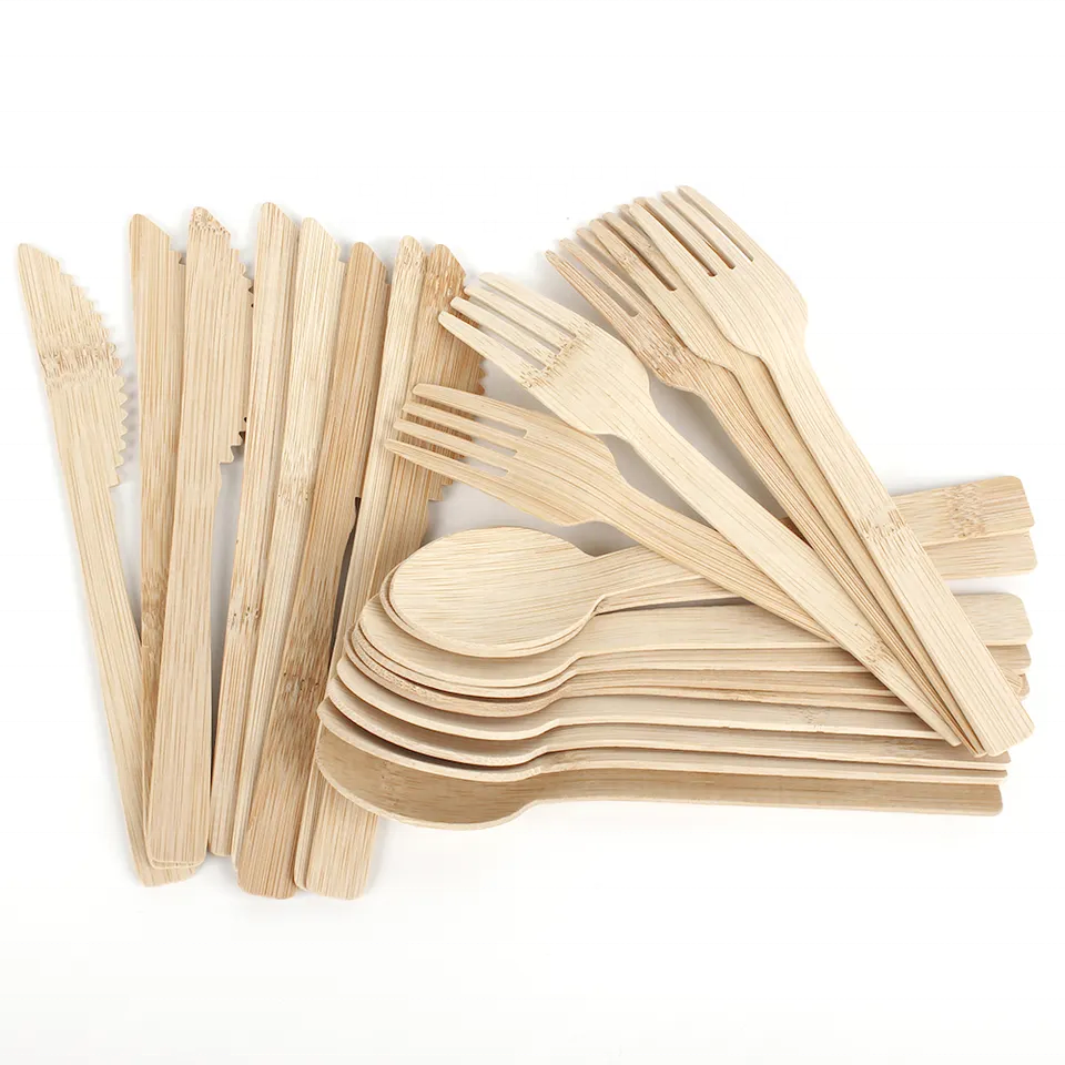 Wholesale Custom Packaging Disposable Bamboo Wooden Plastic Cutlery Sets for Restaurant