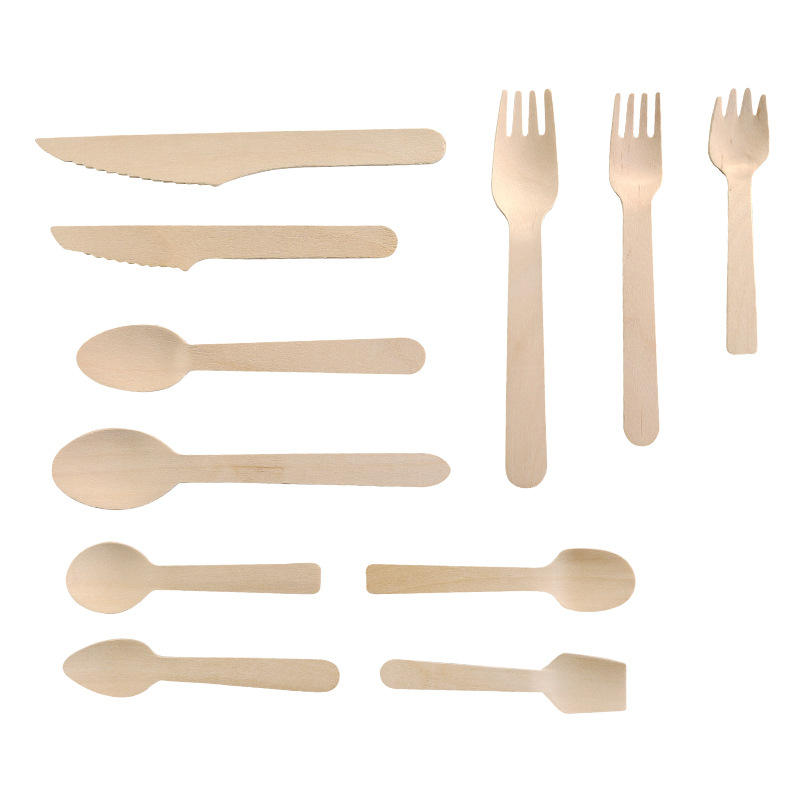 Wholesale Eco Friendly Disposable Biodegradable Wooden Cutlery Fork Knife Spoon Tableware Set
