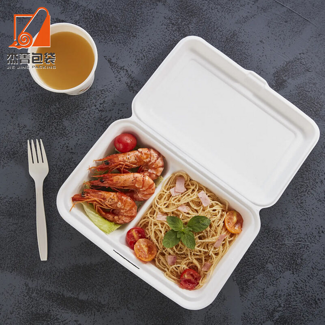 Biodegradable Pulp Molding Food Takeaway Packaging Clamshell Sugarcane Bagasse Disposable Lunch Packing Boxes