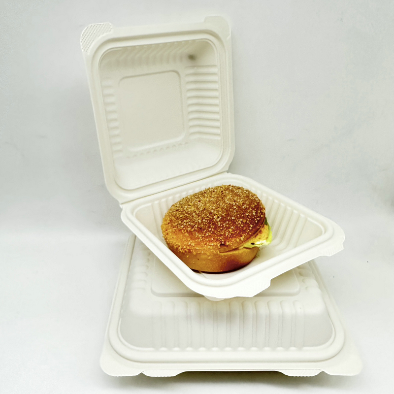 Einweg biologisch abbaubare umweltfreundliche Clamshell-box aus Maisstärke Lebensmittel Presse-Stil 8 × 5 Zoll Lunch-Lebensmittelbehälter