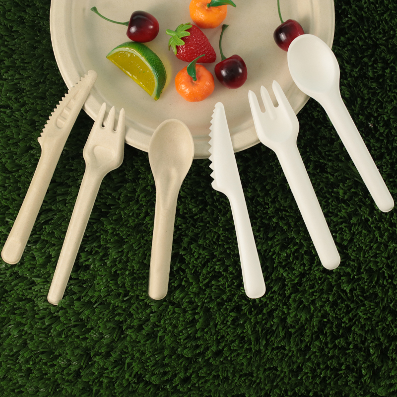 Biologisch abbaubares kompost ier bares Zuckerrohr Bagasse Papier Besteck Faser Zellstoff Gabel Messer Löffel Besteck
