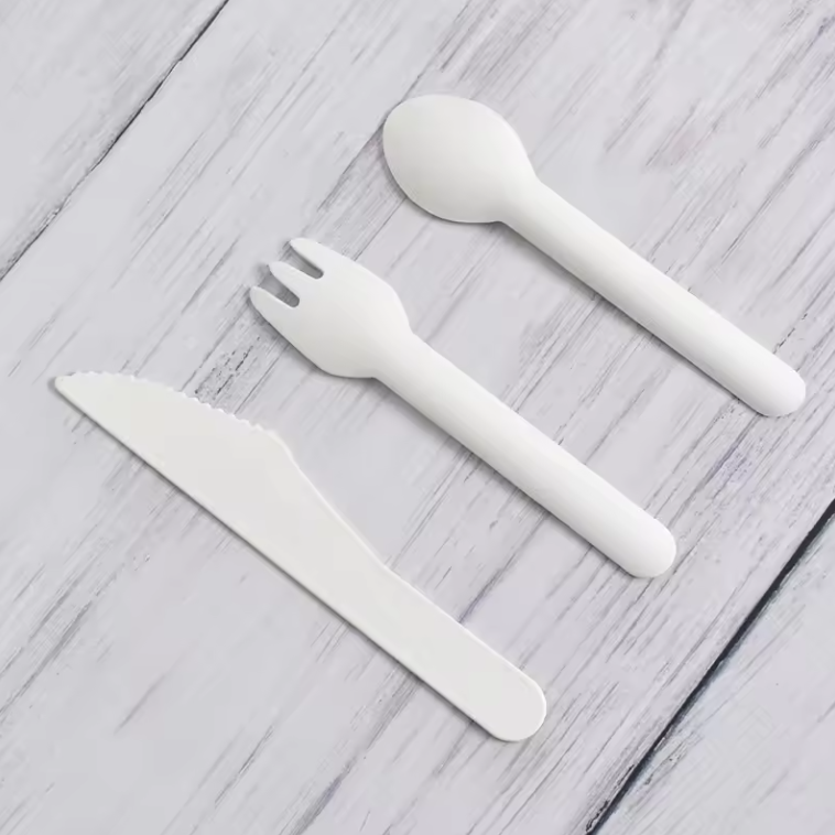 Biodegradable Paper Spoon Fork Knife Sets Pack With Paper Wrapped Kraft Individually Packed Disposable Cutlery