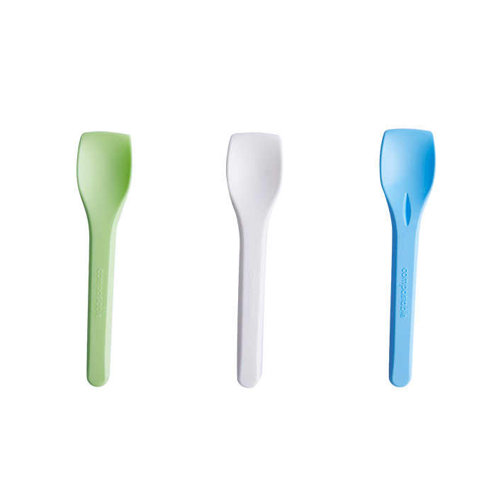 Compostable Individually Wrapped Cutlery Disposable Ice Cream Spoon PLA Colorful Ice Cream Tasting Spoons
