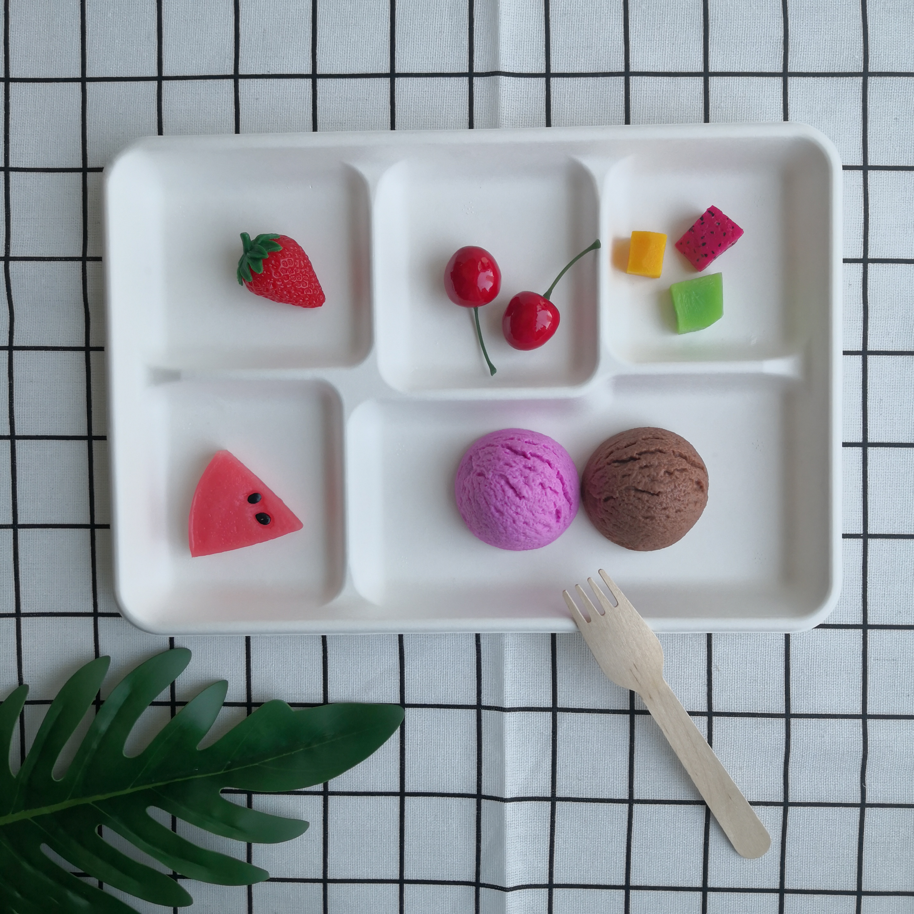 Manufacturer's Disposable 5-Compartment Sugarcane Bagasse Food Tray Well Made for Parties and Camping Safe for Refrigeration