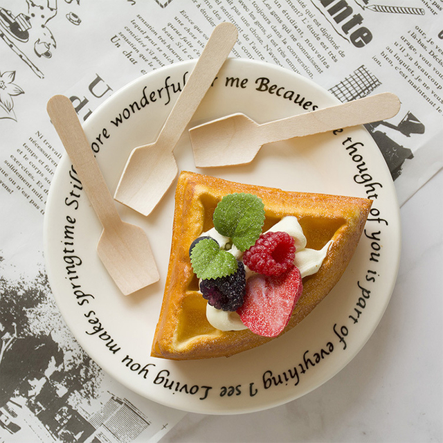 Biodegradable Disposable Customized Logo 95mm Mini Wood Spoon Tasting Ice Cream or Tea Small Round for Dessert