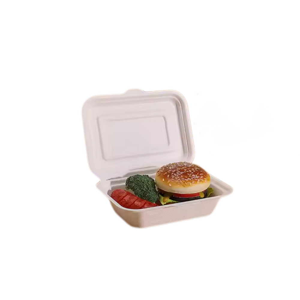 Lunch Box 9 Zoll 3 Fächer Zuckerrohr Bagasse Clam Shell Box Biologisch Abbaubares Zuckerrohr Geschirr