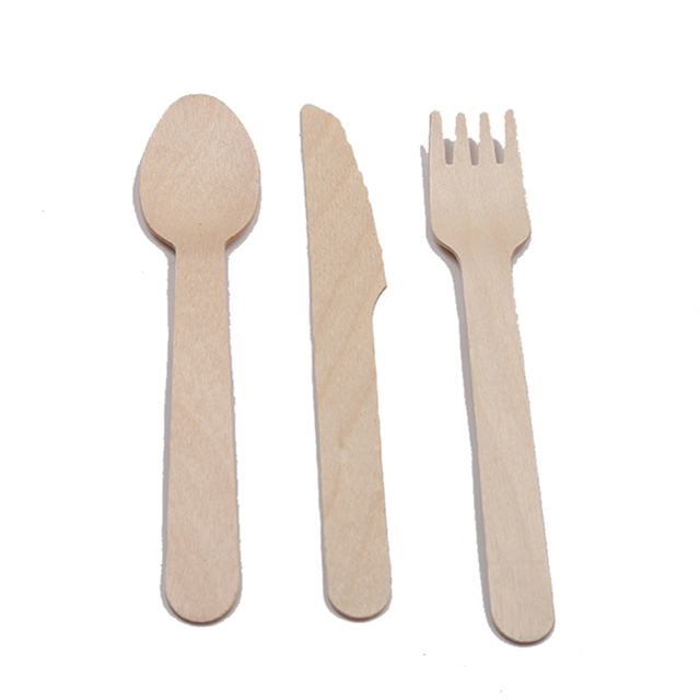 Hot Sale Modern Biodegradable Cutlery Wooden Spoon Fork and Knife Tableware Set